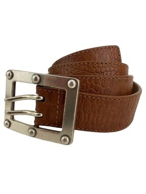 M🍀Michael Kors Textured Leather Belt with Silver-Tone Buckle Unisex